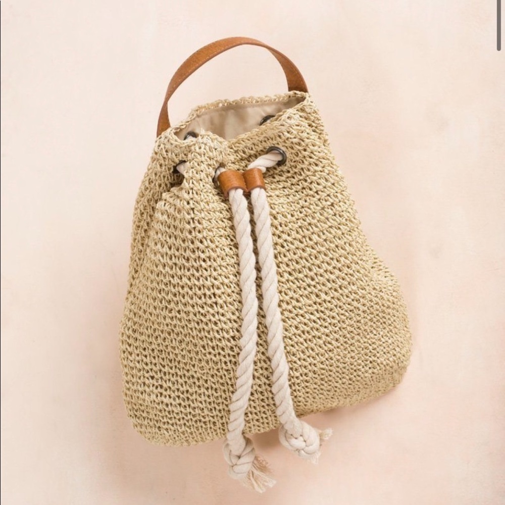 Morning Lavender Isla Straw Drawstring Backpack
